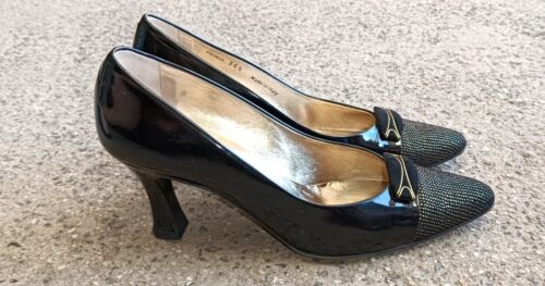 Bally  Prinia Patent Leather Pumps Shoes Size 6 / EU 36.5 Black , Gold Detailing - Picture 1 of 14