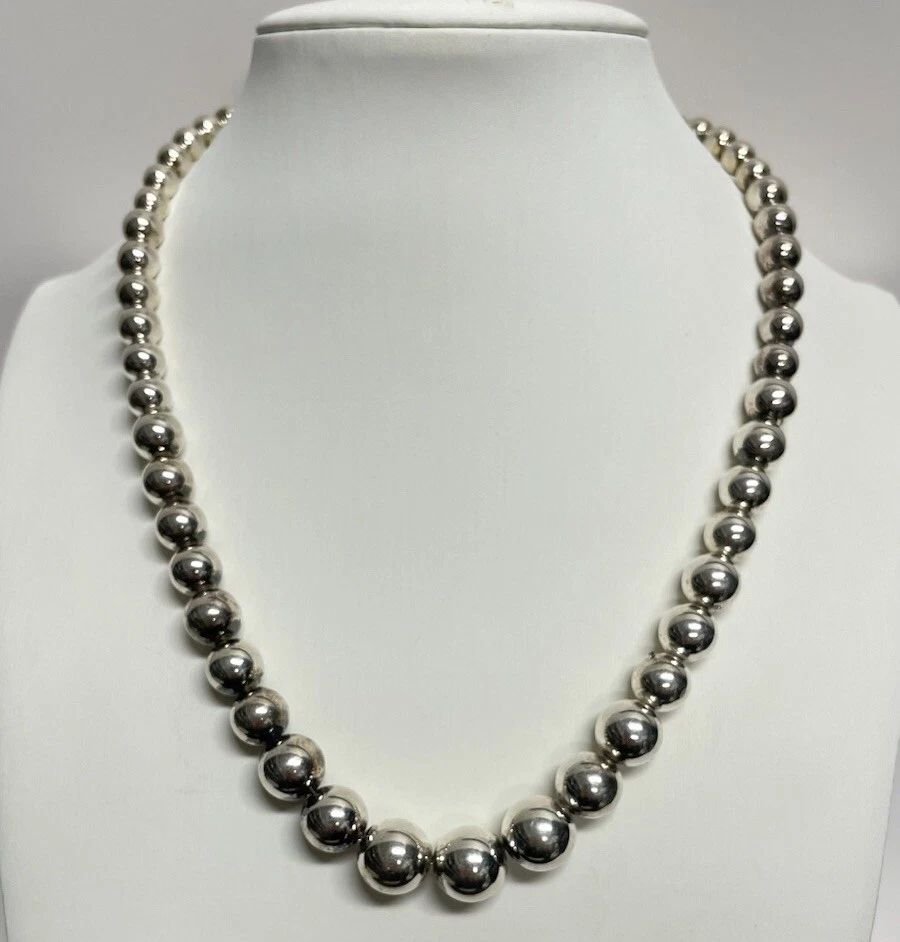Sterling Silver Graduated Tiffany & Co Beaded Necklace (26.93g)