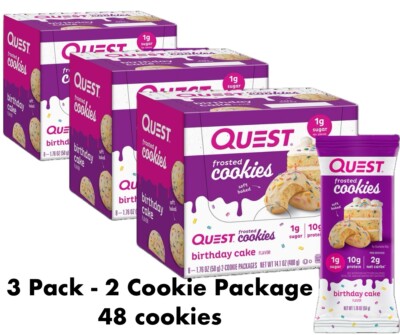 Quest Frosted Cookies Birthday Cake, 10g Protein, KETO, 1g Sugar,  - 48 Cookies