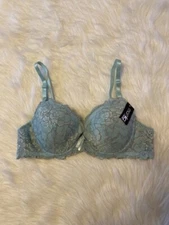 Mamia Lightly Lined Bra Womens Size 36C Blue Floral Lace Underwire