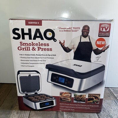 SHAQ Smokeless Grill and Press,Shop HQ ASOT 3-in-one Contact Open Grill Panini