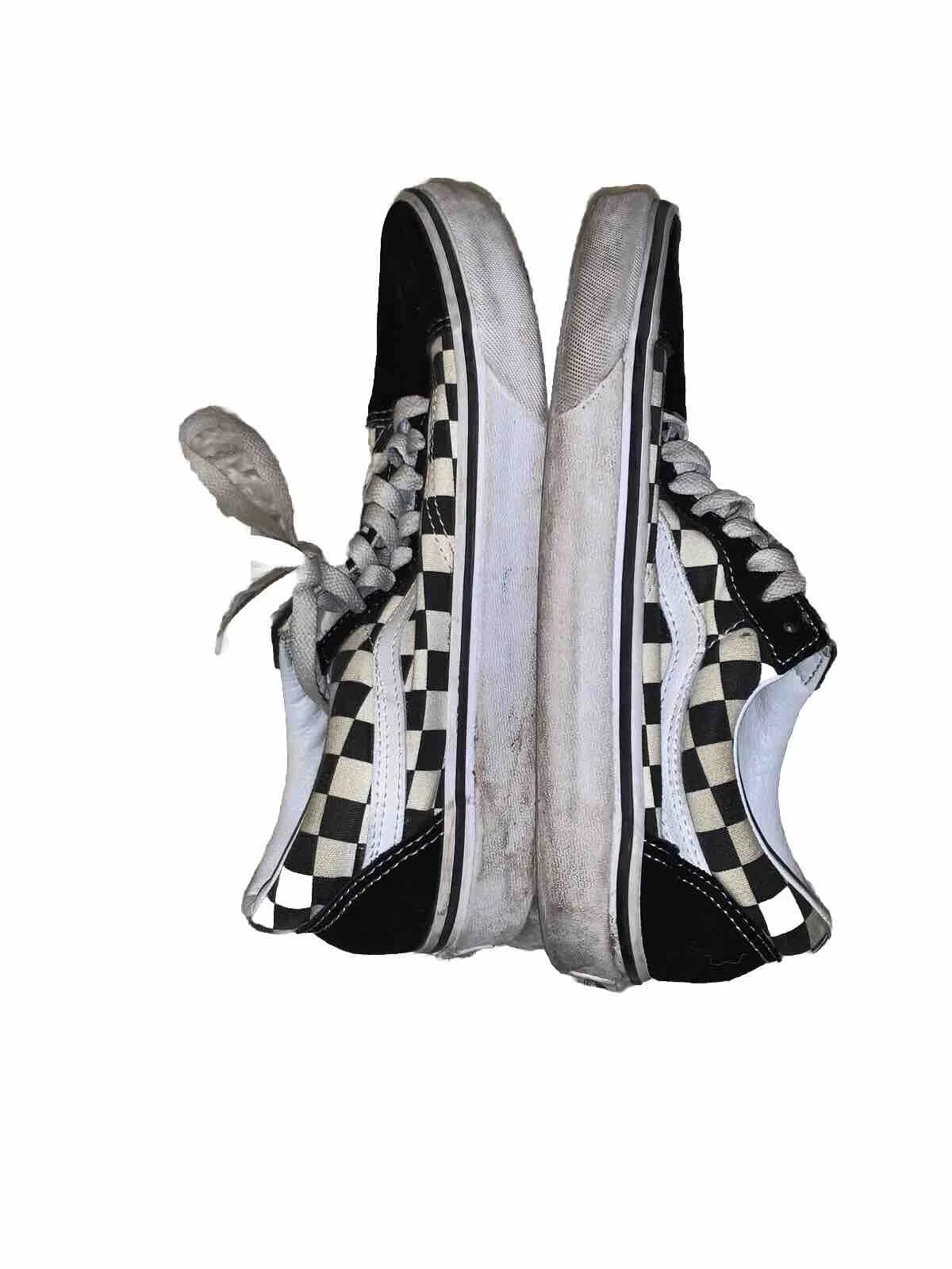 Scarpe da skate basse Vans bianche e nere a scacchi atletiche taglia 7 stringate invecchiate