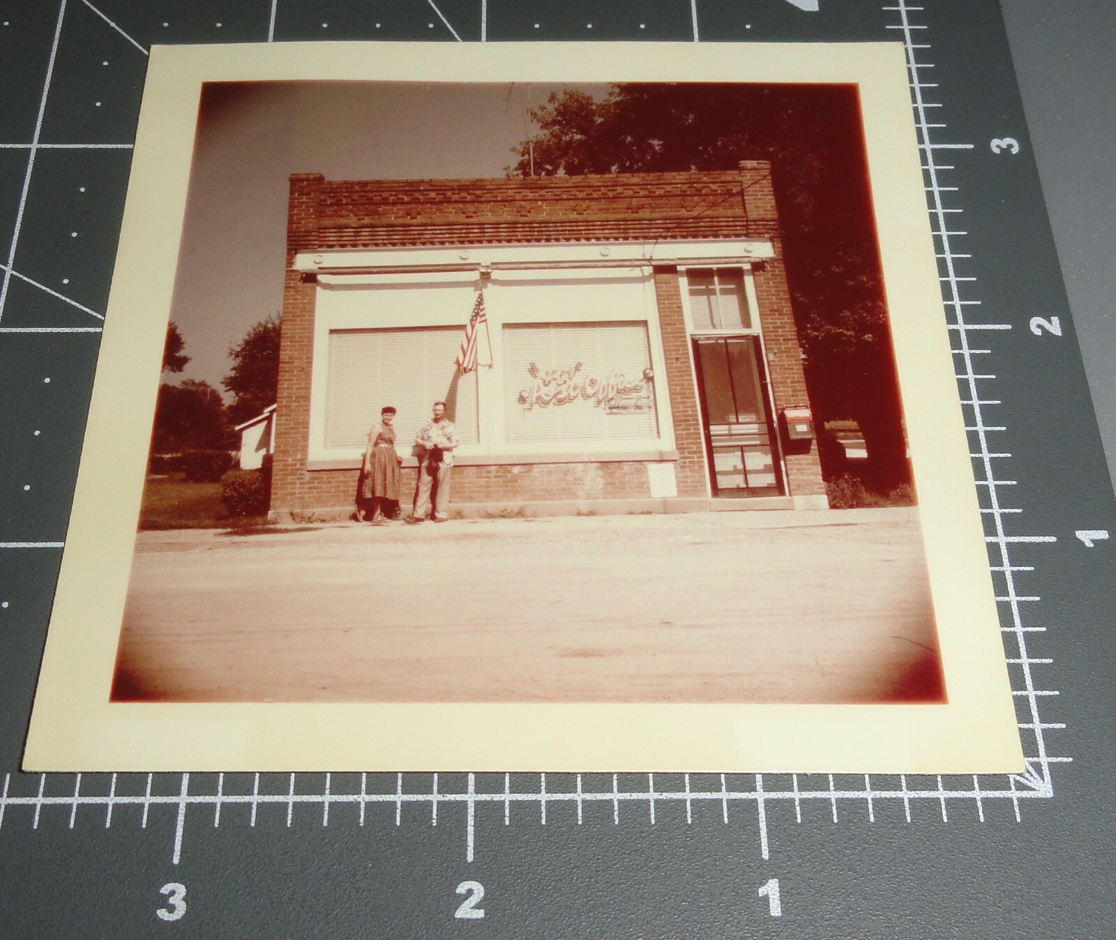 1960's EAST PERU Iowa IA Man Woman US POST OFFICE Vintage Color