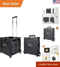 Compact Rolling Utility Cart with Telescopic Handle - 80 LB Capacity, Black