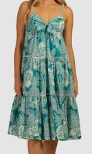 $399 Trina Turk Women's Blue Floral Design Midi sized Sun Dress Size M