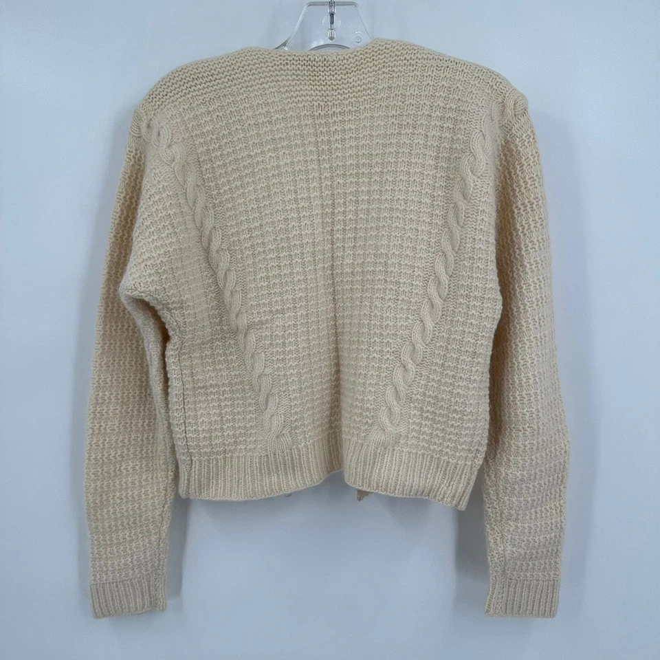 Ellen Tracy Women Hand Knit Sweater Sz L Cottagecore Lambswool Angora Cable Knit - Image 3 of 4