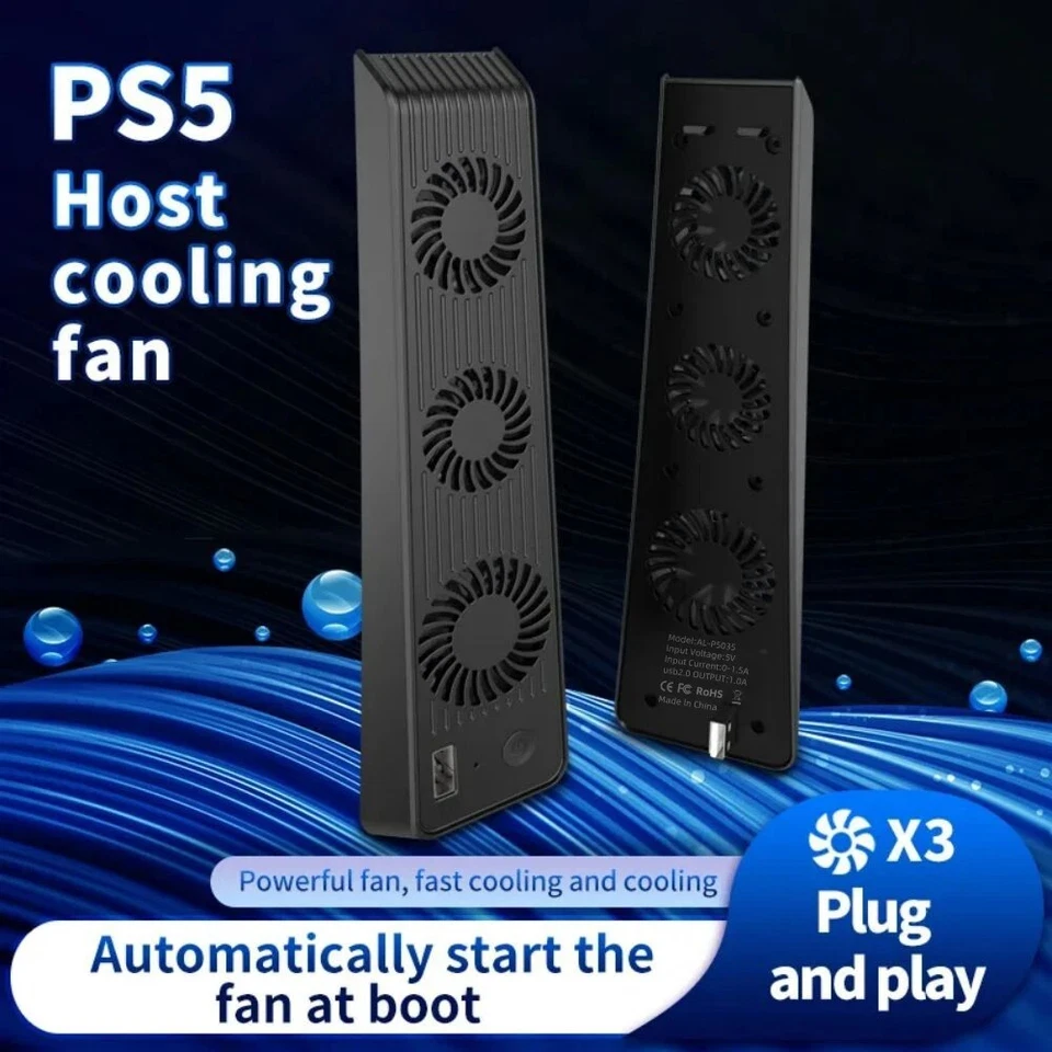 Cooling Fan for PS5 Console with LED Lights Silent Noise Reduction USB-Powered - Image 3 of 4