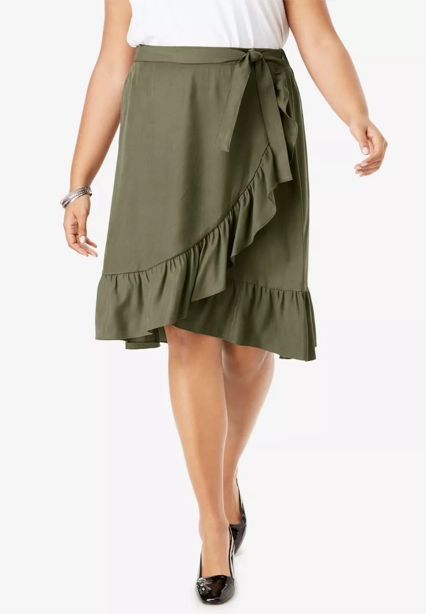 Roamans Womens 22W Sage Green Faux Wrap Skirt 26
