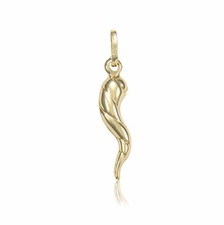 14K Yellow Gold Twisted Italian Horn Pendant Cornicello Good Luck Necklace Charm
