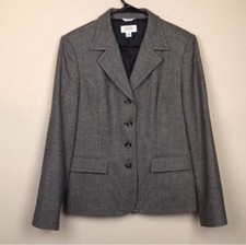 VTG Talbots Women  s Wool Plaid Stretch Black Beige Ivory Office Work Blazer 12
