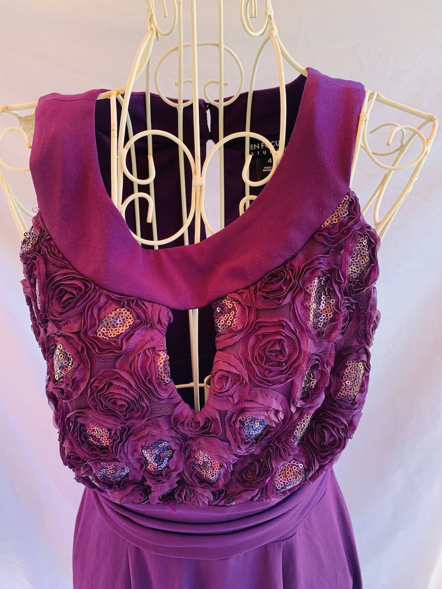 Enfocus Studio 4 Women's Dress Purple Sequin Dress Sleeveless Cocktail  Formal