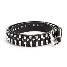 Mens Metal Silver Stud Hip Hop Style Leather Belt Bullet Punk Craft Spikes Rivet