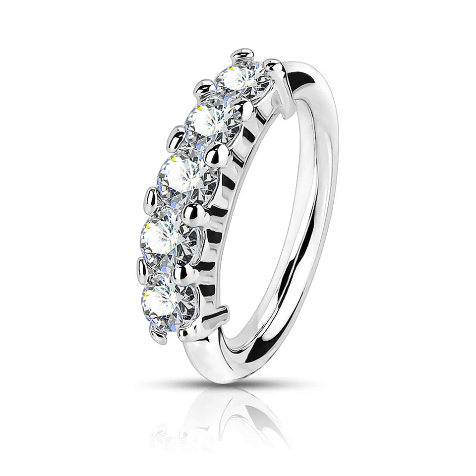 5 CZ Lined Hoop Nose Helix Daith Tragus Conch Cartilage Earrings Lip Rings - Image 4 of 4