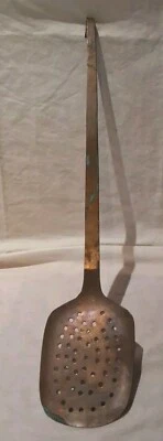 Grande Écumoire En Cuivre Massif XIXÈME SIÈCLE Art Déco Cuisine Longueur 48,5 cm - Photo 1/4