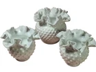 Set Of 3 Vintage Fenton White Hobnail Milk Glass Vases  With Ruffled Edge