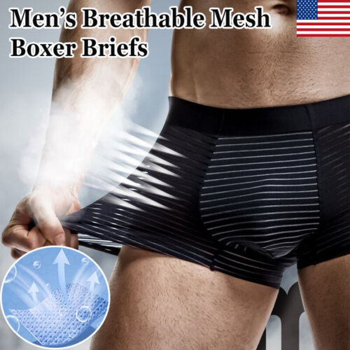 1/2/3X Men's Boxer Briefs Mesh Ice Silk Cool Shorts Trunks Underwear Breathable