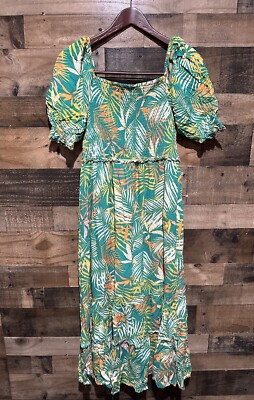 Betsey Johnson Womens Green Smocked Dress Floral Medium | eBay
