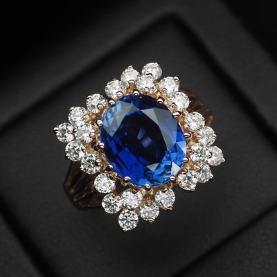 Vintage Königsblauer Saphir 6,60Ct 925 Sterling Silber 24k Gold Ringgröße 7,75