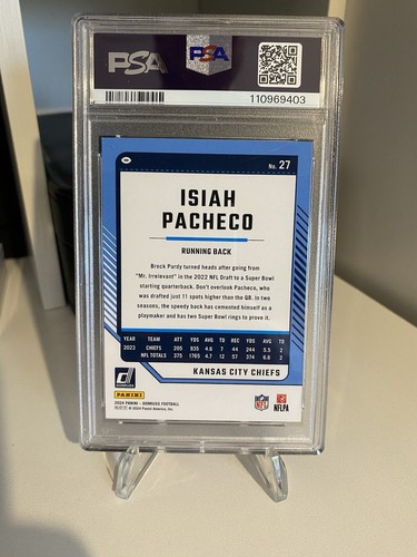 2024 Panini Donruss - Isiah Pacheco - Chiefs Purple Season Stat Line /500 PSA 9 - Picture 3 of 3