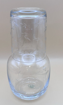Laura Ashley Etched Glass Bedside Tumble Up Carafe Leaf Stems EUC