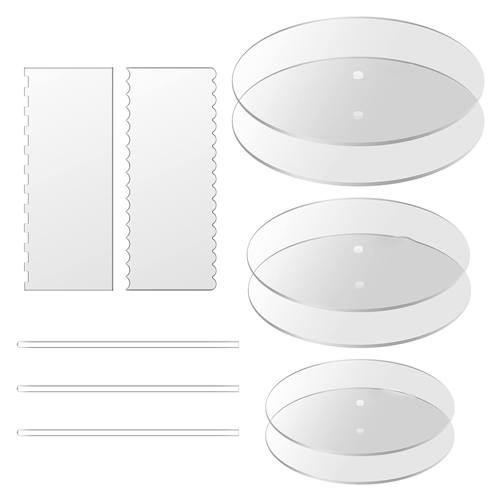 Acrylic Round Cake Disk Set,Acrylic Cake Discs Set,Comb Scrapers,Dowel Rods6627