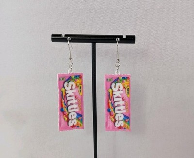 Skittles Desserts Candy Silver Tone Plastic Hook Drop Dangle Pierced Earrings