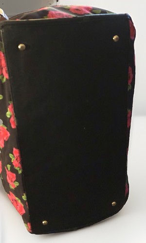 Betsey Johnson Black & Pink Rose Large Weekender Duffle Overnight Bag 18x9x12" - Picture 12 of 14