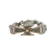 Konstantino 925 Sterling Silver & 18K Gold Stavros Cross Bracelet Size 7.5"