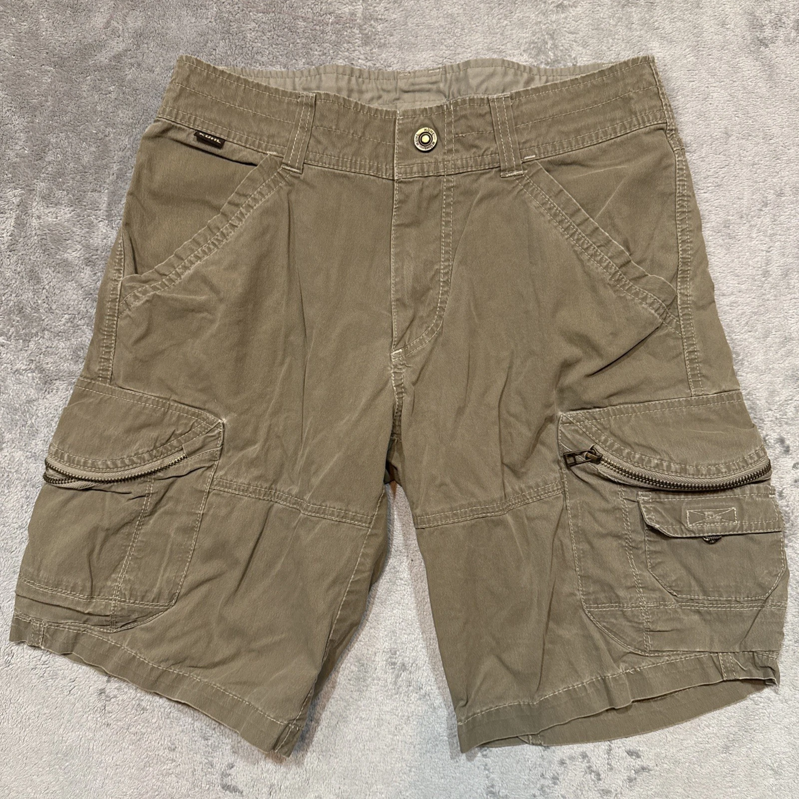 Kuhl Ambush Cargo Shorts Mens 30 Khaki Tan Vintage Patina Dye Hiking Outdoor