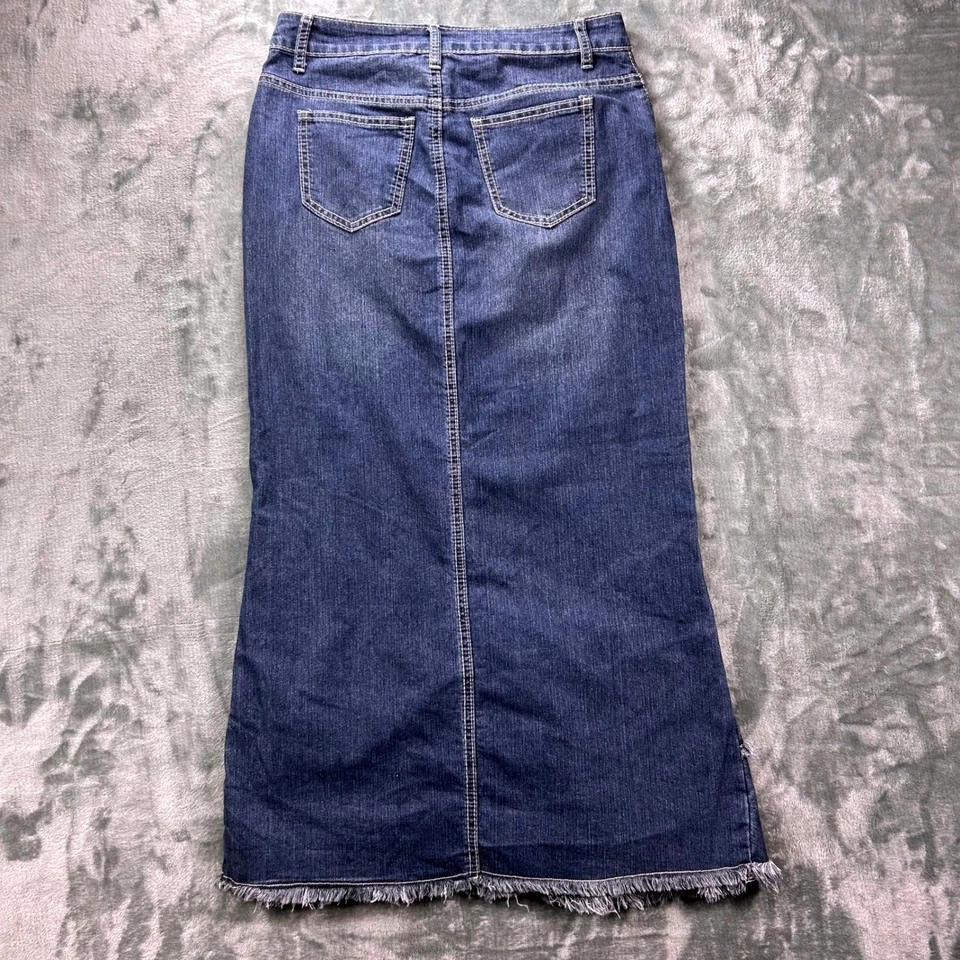 Maxi Falda Baccini Denim Para Mujer Talla 2 Azul Deshilachada Volantes en Niveles Boho Acampanada Foto 2 de 4