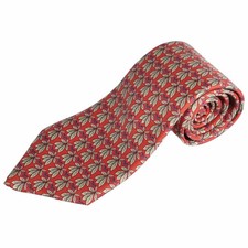 HERMES Good Condition Tie All Over Pattern Silk Made in France Orange Used