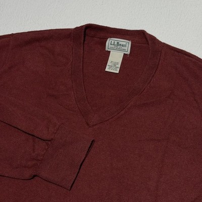 LLBean Cashmere Cotton Blend V-Neck Sweater Red Men s Large Pullover 274603