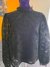 Monsoon Black Guipure Lace High Neck Blouse | UK 12 | BNWT | Smart Occasion Top