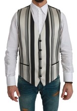 Dolce & Gabbana White Black Stripes Waistcoat Formal Men's Vest Authentic