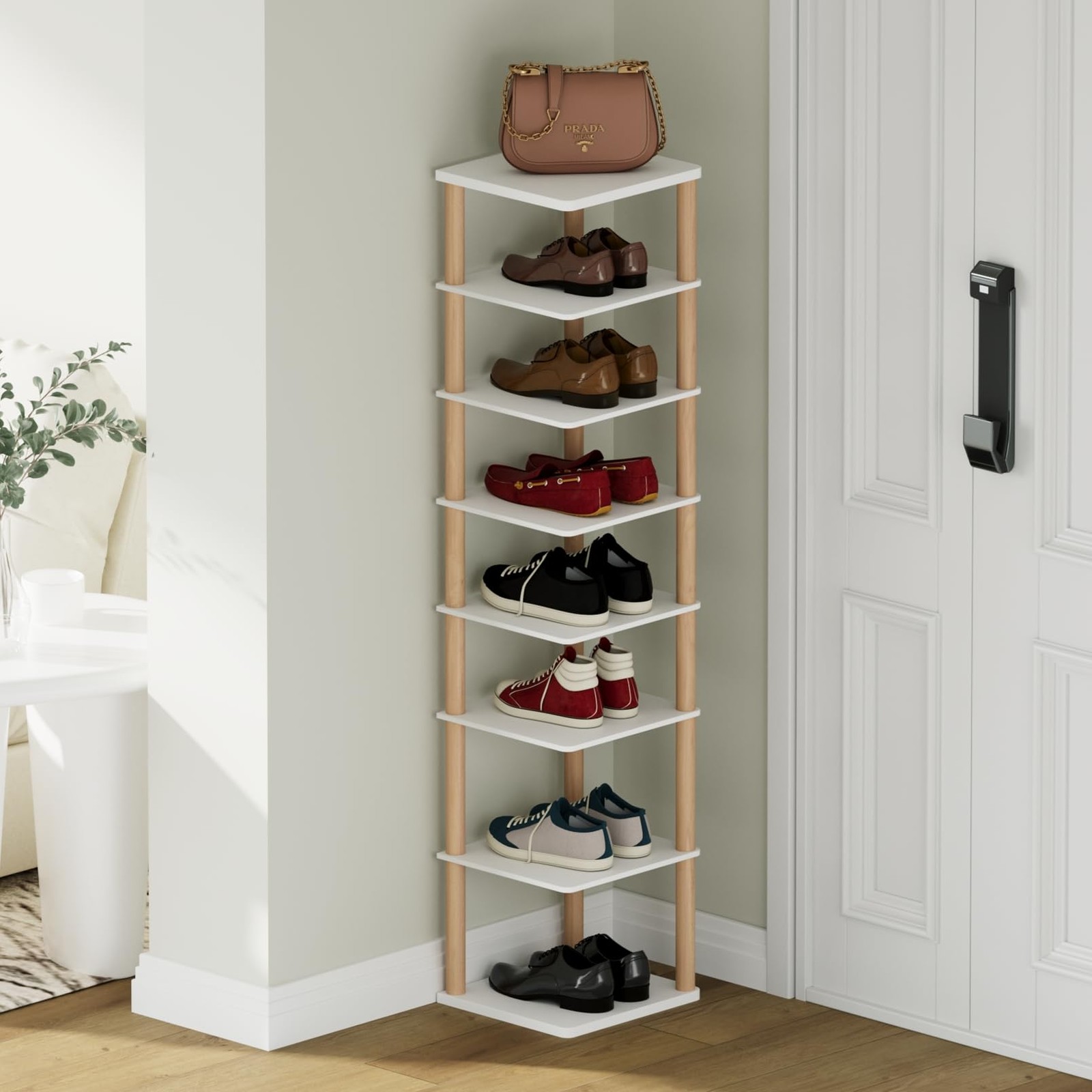8-Tier Tall Shoe Rack, Narrow Wooden Shoe Organizer for Entryway, Closet, Dor...