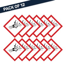 Explosives Warning Hazard Diamond MultiPack 100mm x 100mm Adhesive Vinyl Sticker