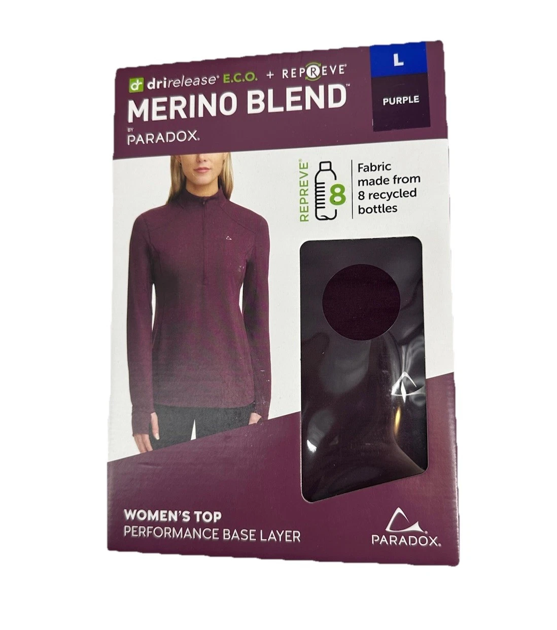 NEW Paradox Women Large Merino Blend Performance Base Layer Top Purple CLT