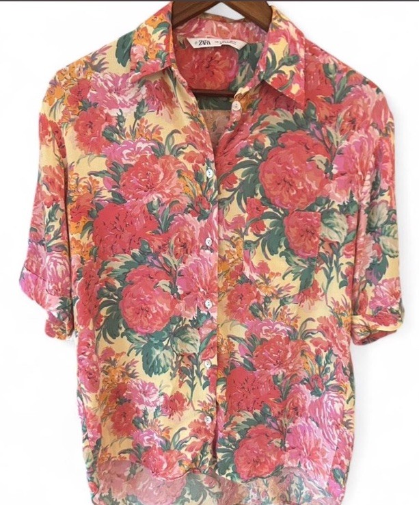 Zara Multicolor Oversized Button Down Floral Blou… - image 2