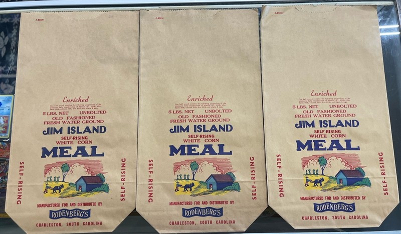 3 - Vintage 1940's-50s Jim Island Corn Meal Bags - Charleston South Carolina