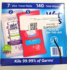 Wet Ones Antibacterial Hand Wipes, Lavender  Fresh Scent, 7 - 20ct. Packs 140