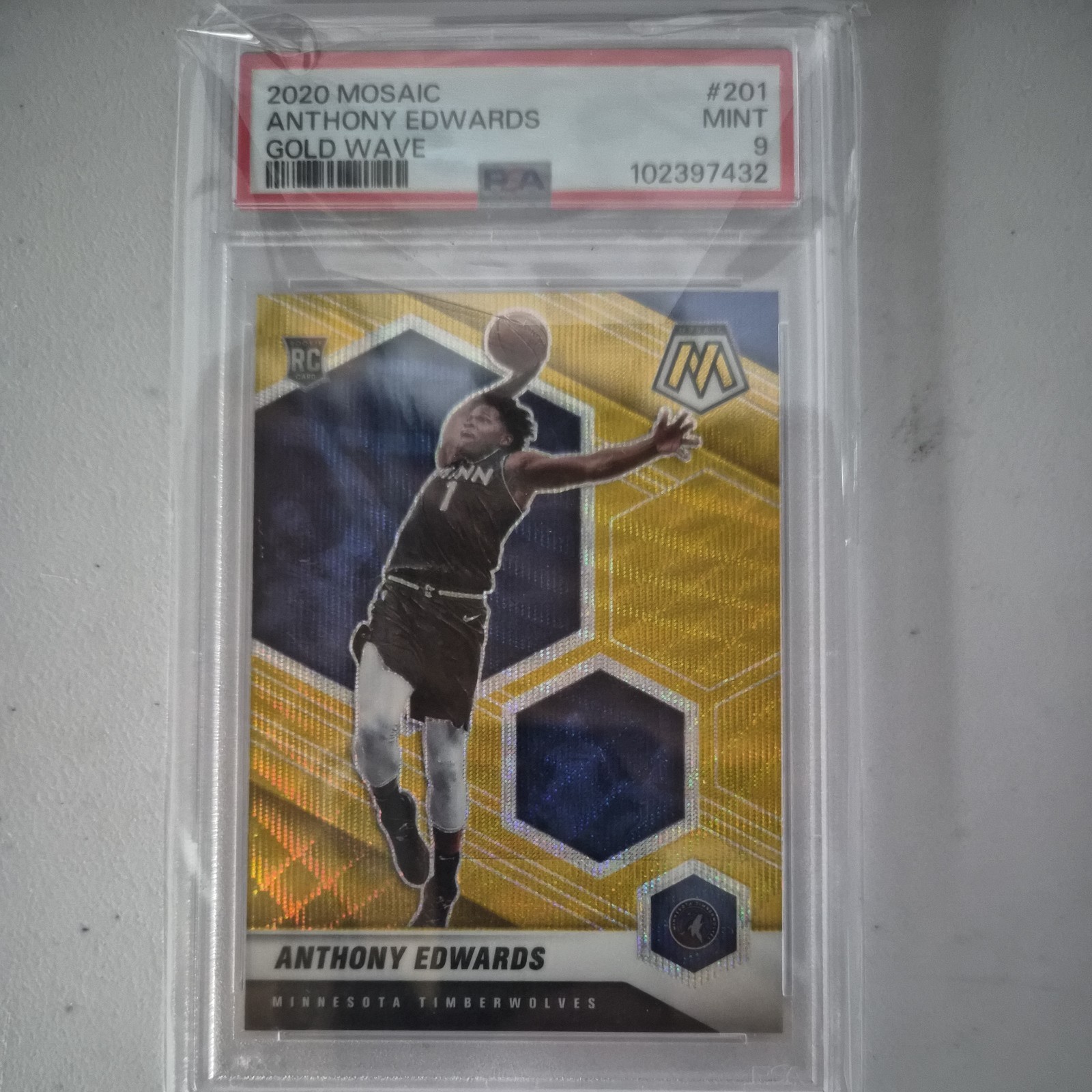 2020 NBA Mosaic Anthony Edwards Gold Wave Rookie Card RC #201 PSA 9 Panini SSP