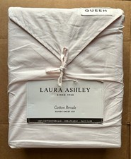 Laura Ashley Queen Size Light Pink Crisp Cotton Percale Sheet Set Soft Lt Pink 