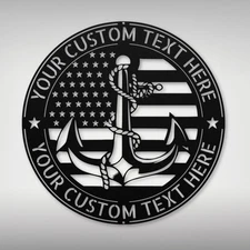 Personalized Ship Anchor Metal Wall Art Sign Custom US Patriotic Decoration Gift