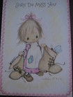 Unsigned 1970s vintage greeting card Betsey Clark MISS YOU Girl w/ Boots — photo 2