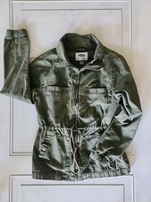 Old Navy Hip-Length Army Olive Green Cotton Twill Jacket Drawstring Waist XS