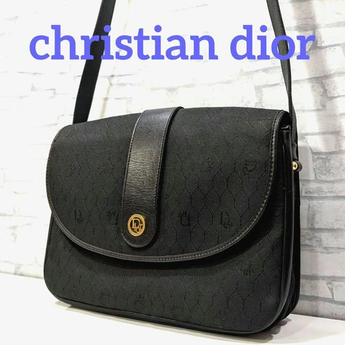 Sac bandoulière Christian Dior cuir nid d'abeille noir vintage bandoulière 24 cm