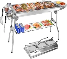 Portable Charcoal Grill, Large Stainless Steel Folding BBQ Grill 39x13x28in 