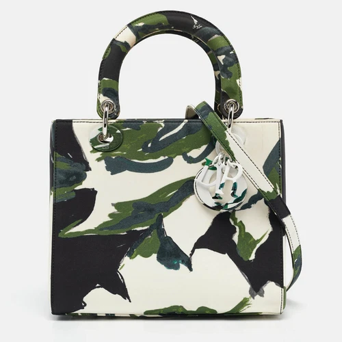 Sac fourre tout femme Dior vert graffiti floral moyen