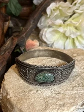 33. VIntage Sterling 935 Eilat Stone Stick Pin Closure Bangle Bracelet 7" Israel