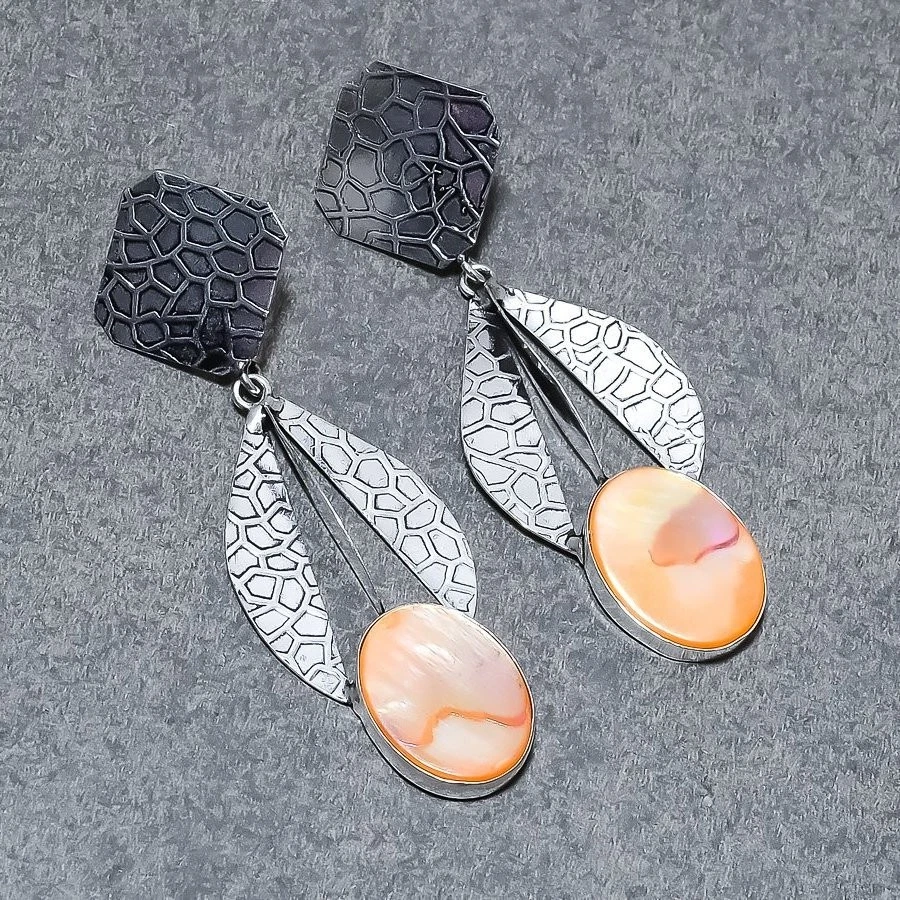 Brincos pendurados em gota de pedra preciosa laranja madrepérola presente joia 2,80" MXE 5073 - Imagem 2 de 4